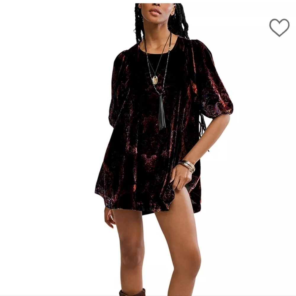 NWT Free People Maye Printed Tunic Velvet Dress (S)